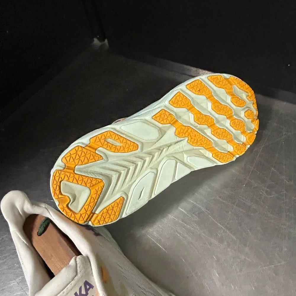 Hoka Women's White Sneakers with Yellow Laces and Purple Logo - Picture 9 of 11